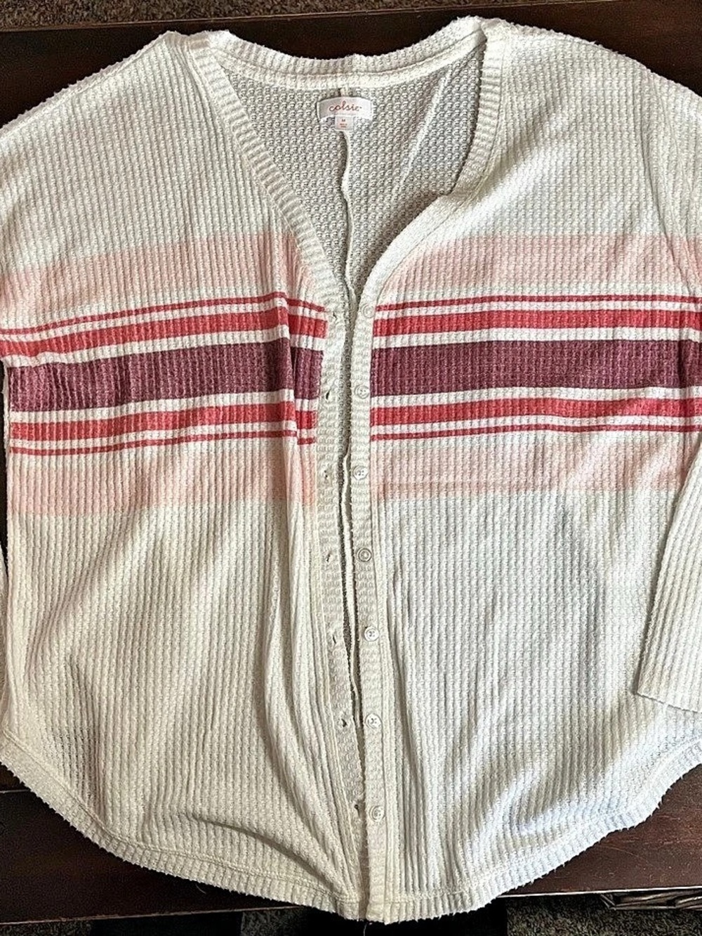 Colsie Women’s Striped Cardigan in White & Pink Size Medium